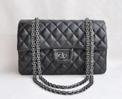 AAA Chanel Classic Flap Bag 1112 Black Leather Ancient Silver Hardware Knockoff